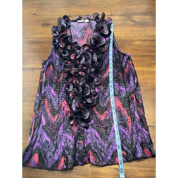 Cato Women’s 18/20W Button Down Ruffle Front Royal Purple Sleeveless Blouse - Picture 6 of 11